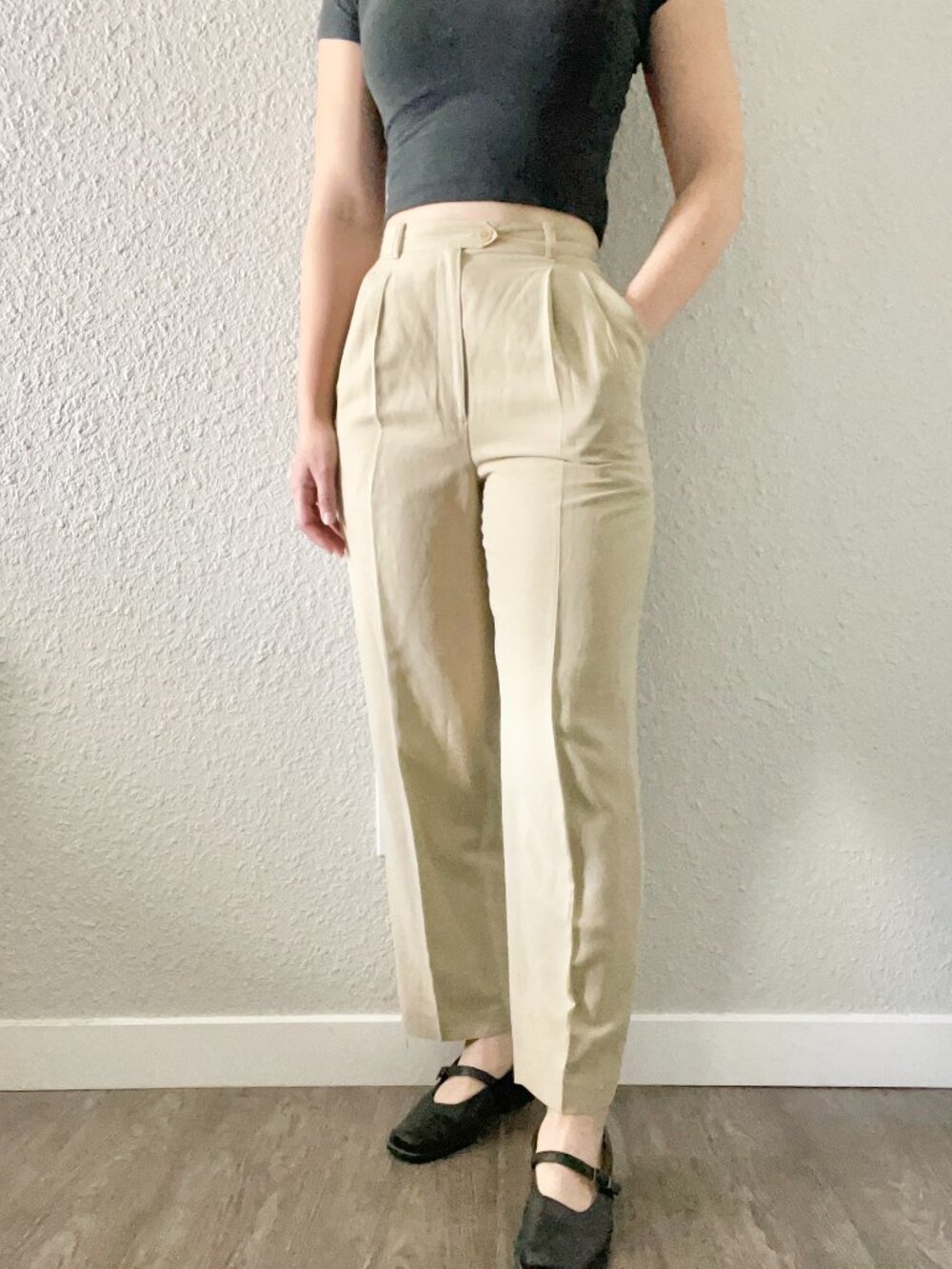 Vintage Ralph Lauren high waisted silk linen khaki trousers